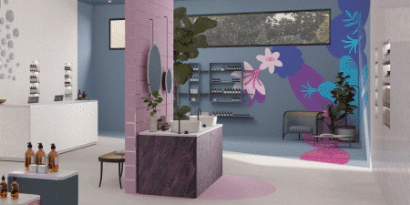 image displays a modern interior space featuring various architectural design elements, likely showcasing 3M Architectural Finishes