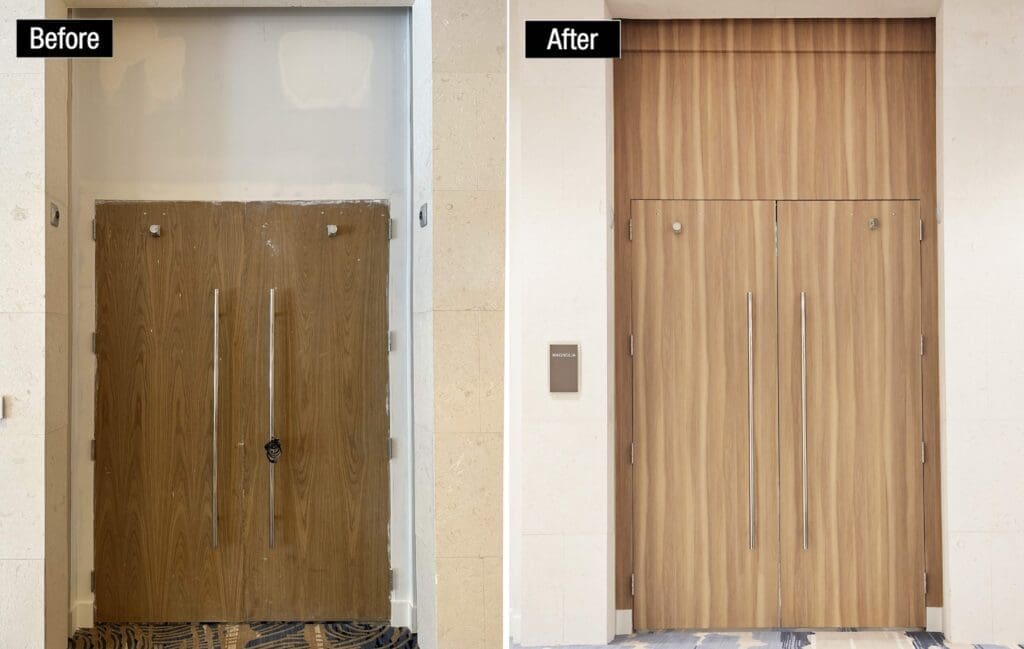 Before After Engineered Group door finishes